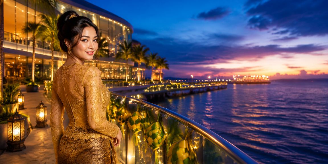 Pemain wanita Malaysia dalam pakaian kebaya menyertai permainan pertaruhan dalam talian menggunakan telefon pintar